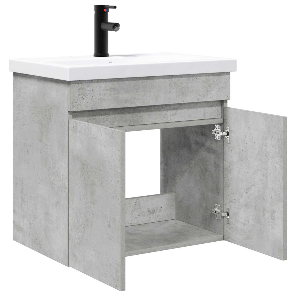 Badezimmer Waschtischunterschrank mit Wasserhahn Betongrau