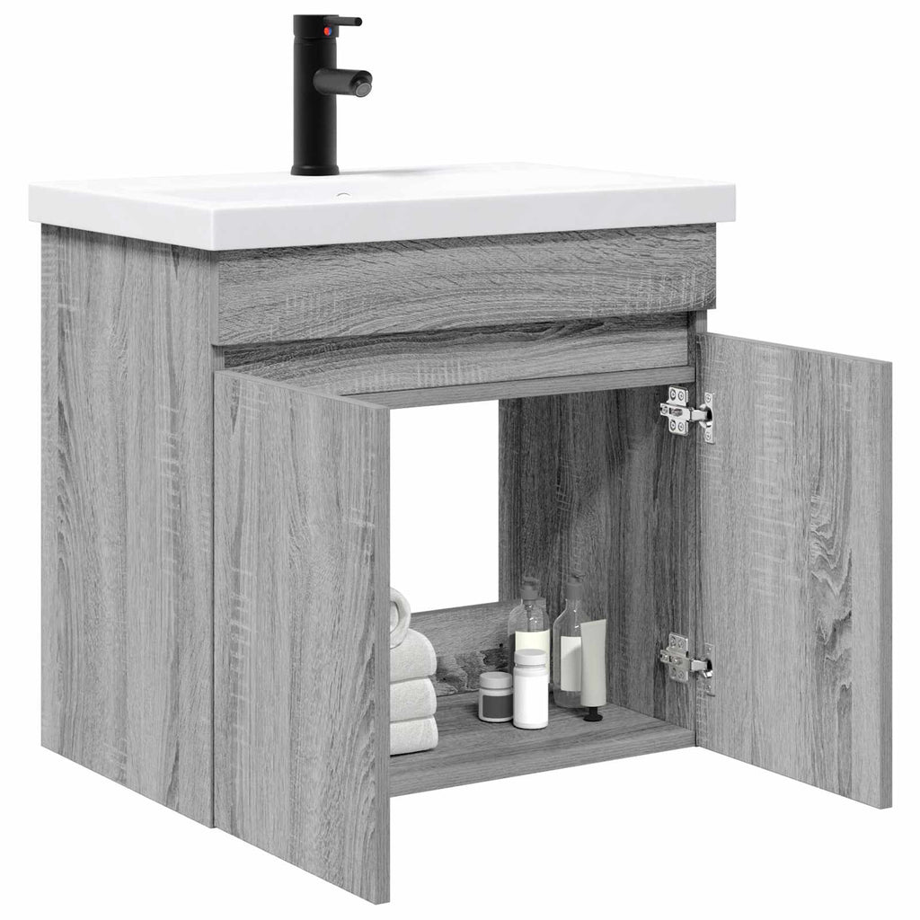 Badezimmer Waschtischunterschrank mit Wasserhahn Grau Sonoma