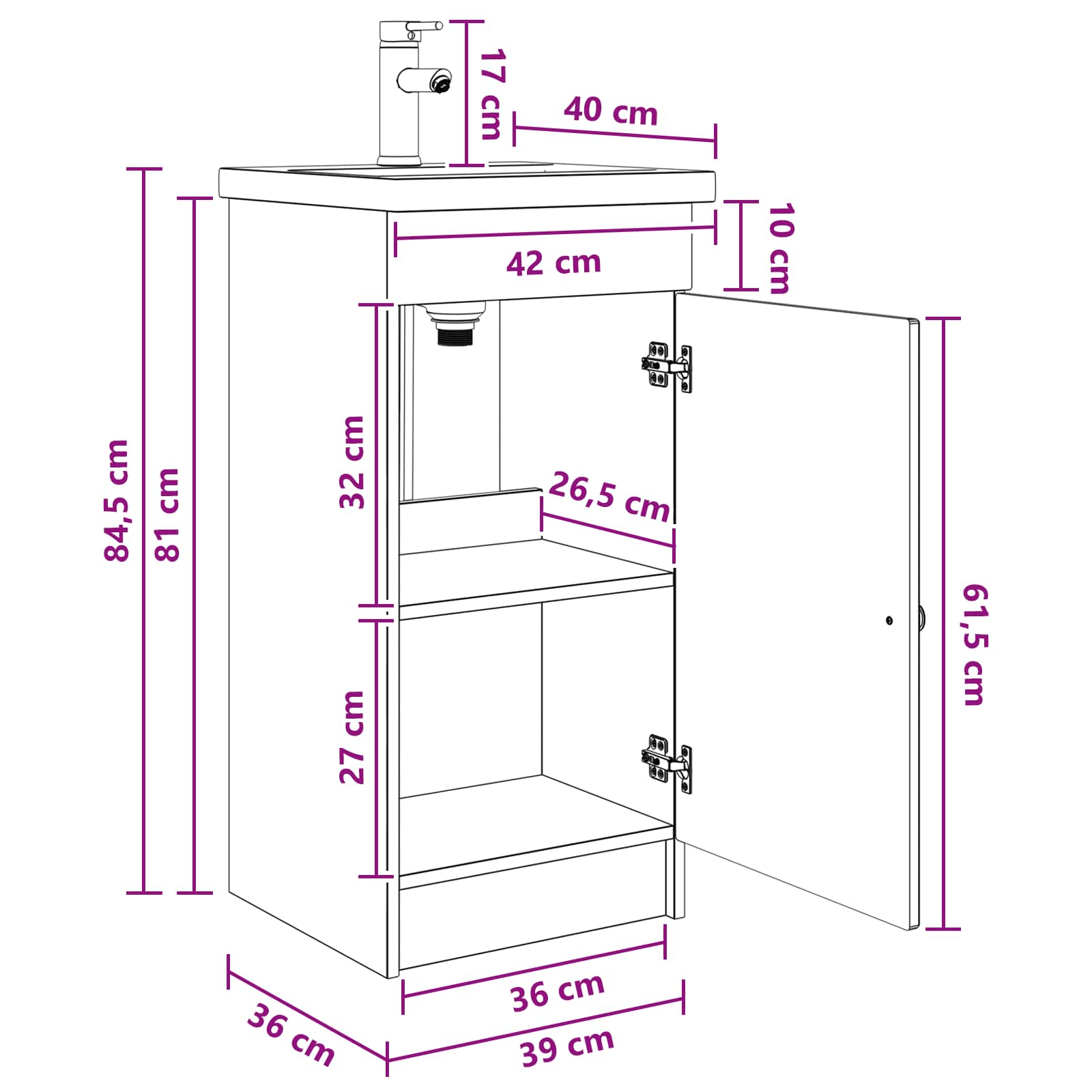 Badezimmerschrank mit Waschbecken Schwarz 42 x 40 x 84,5 cm
