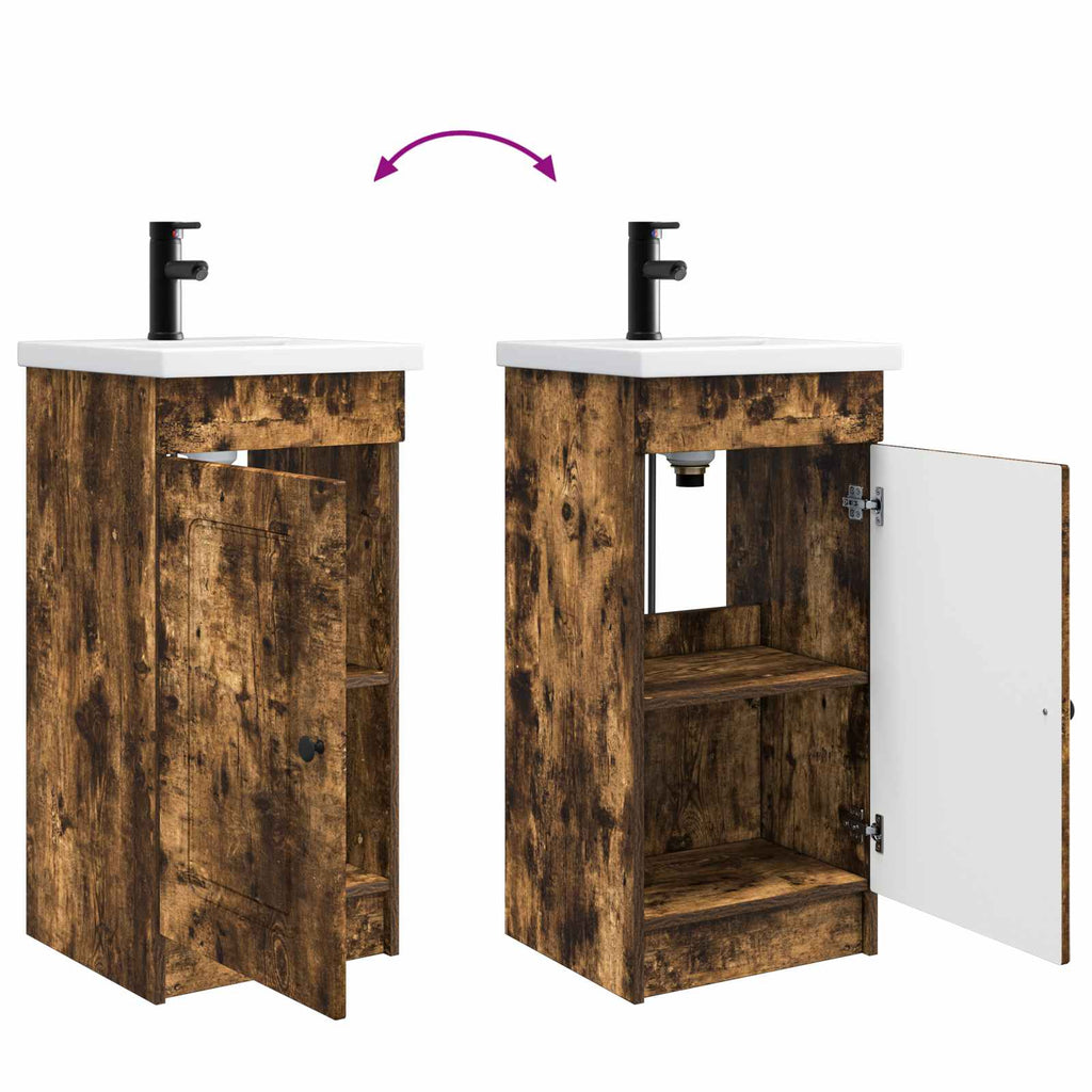 Badezimmerschrank mit Waschbecken Geräucherte Eiche