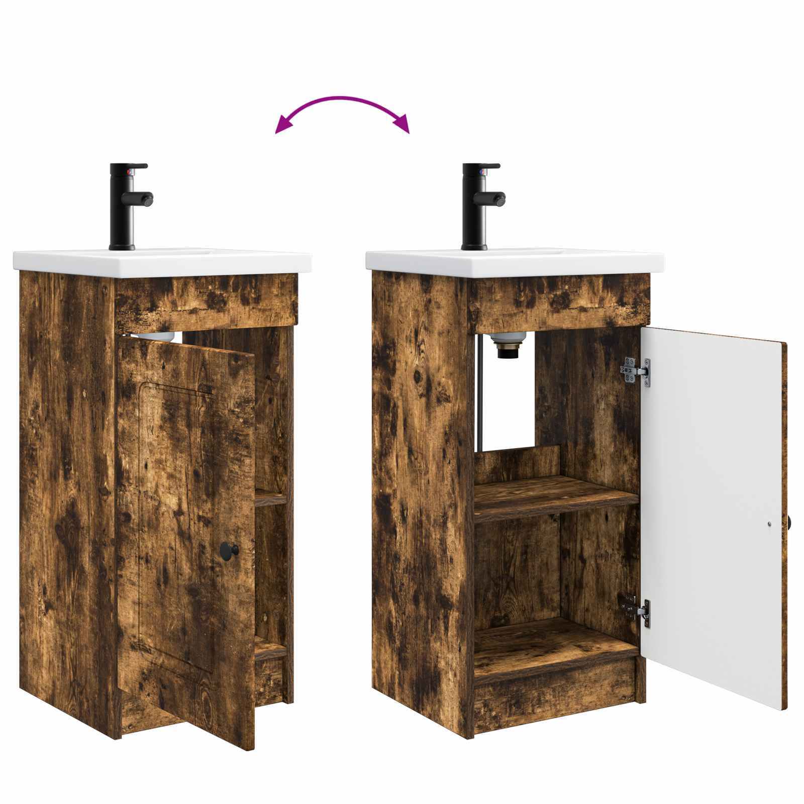 Badezimmerschrank mit Waschbecken Geräucherte Eiche