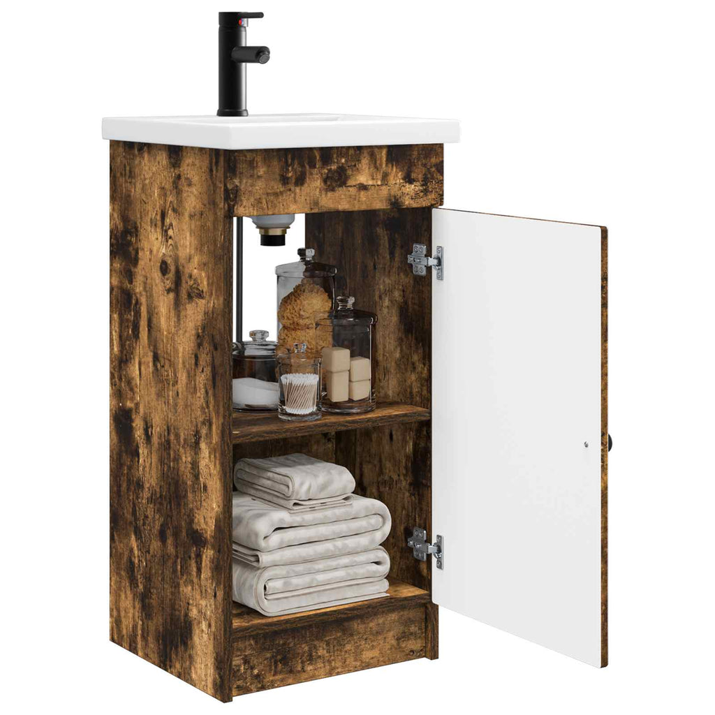 Badezimmerschrank mit Waschbecken Geräucherte Eiche