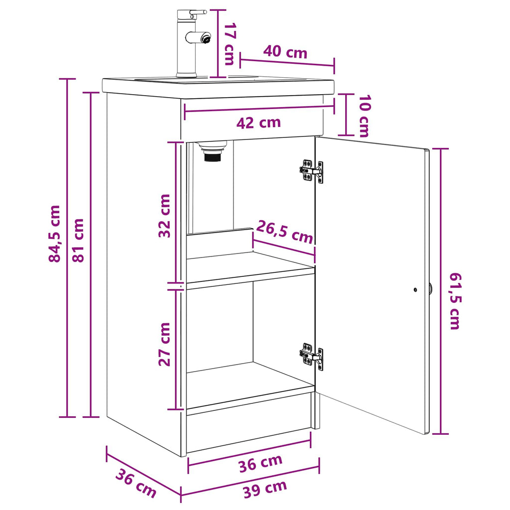 Badezimmerschrank mit Waschbecken Geräucherte Eiche