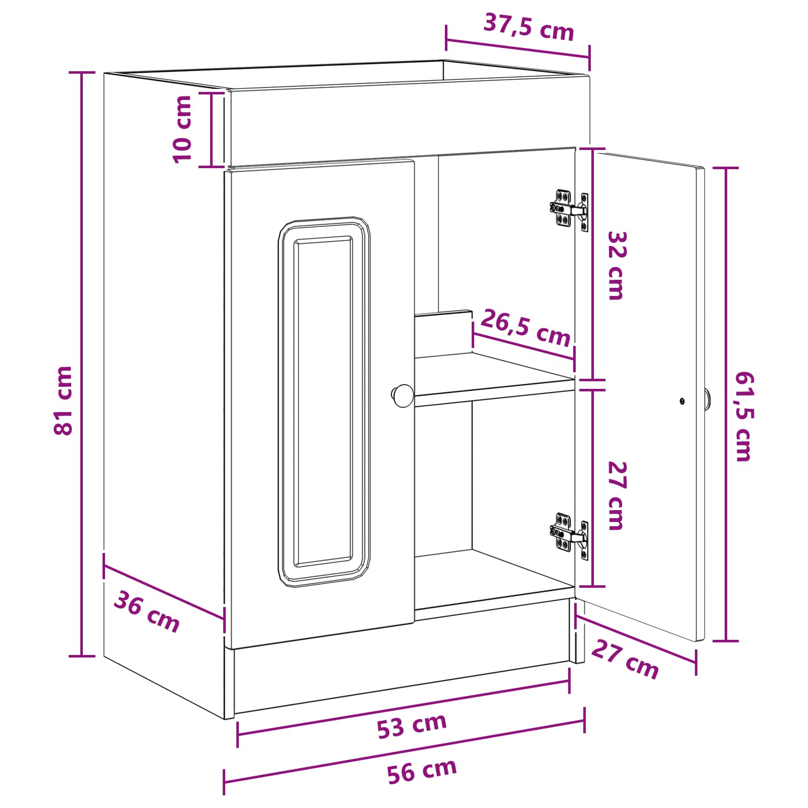 Unter dem Waschbecken Badschrank Grau Sonoma 56 x 37,5 x 81 cm