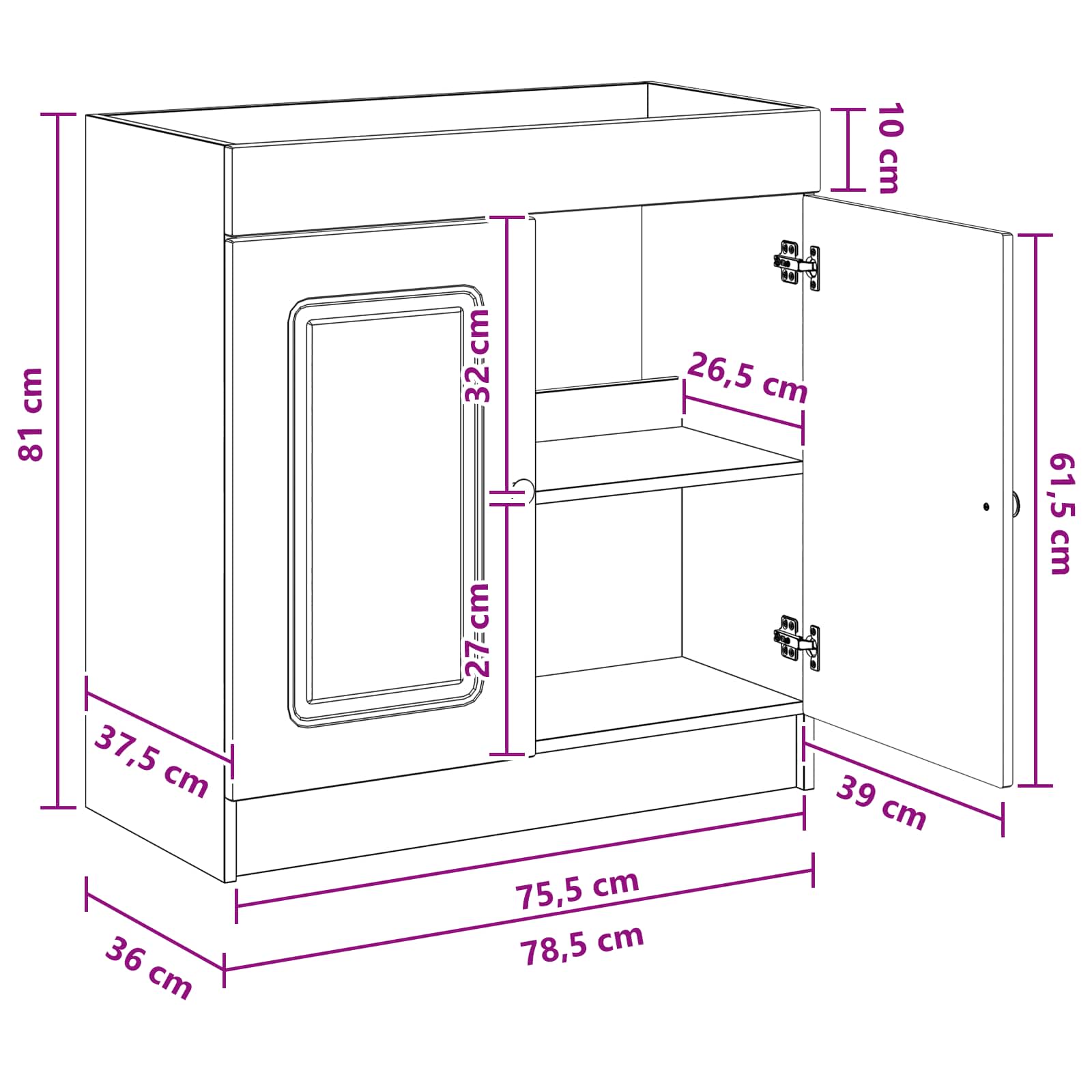 Unter dem Waschbecken Badschrank Weiß 78,5 x 37,5 x 81 cm