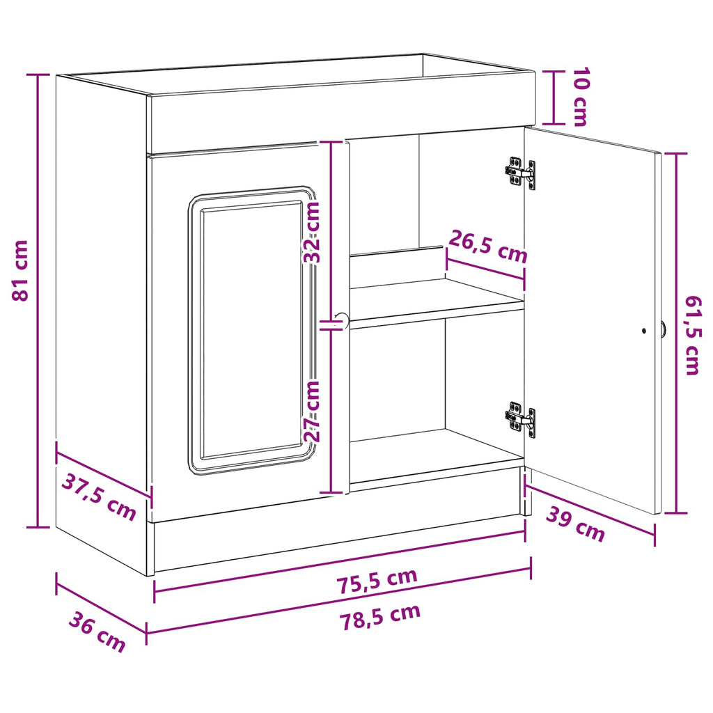 Unter dem Waschbecken Badschrank Altholz 78,5 x 37,5 x 81 cm