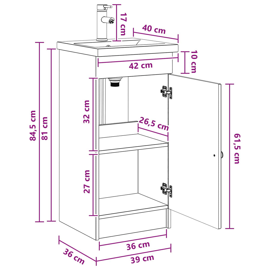 Badezimmerschrank mit Waschbecken Weiß 42 x 40 x 84,5 cm
