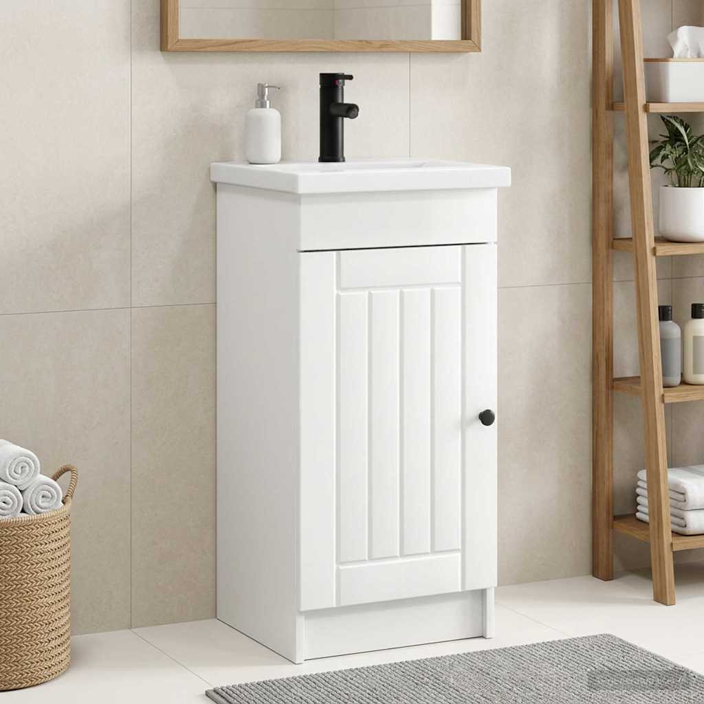 Badezimmerschrank mit Waschbecken Hochglanz Weiß