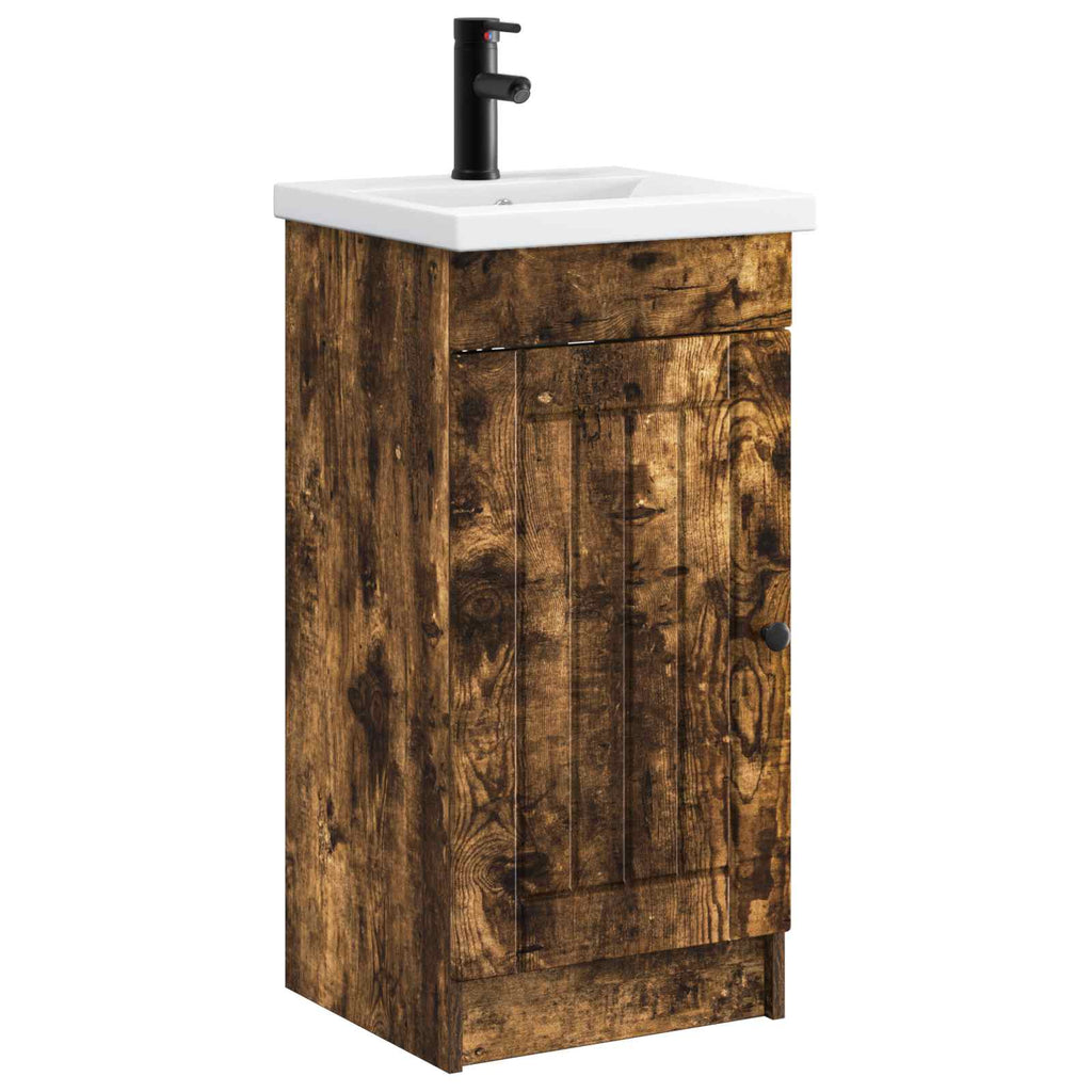 Badezimmerschrank mit Waschbecken Geräucherte Eiche