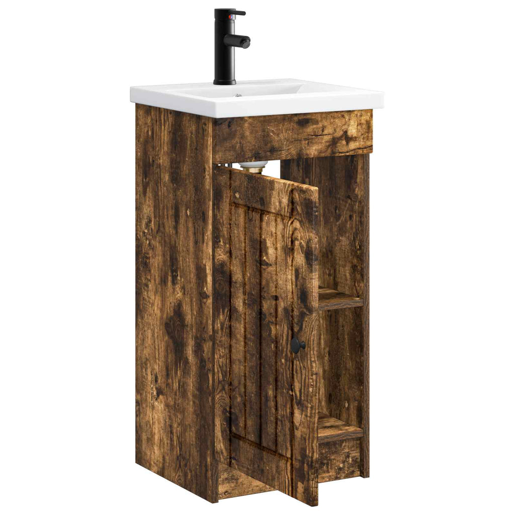 Badezimmerschrank mit Waschbecken Geräucherte Eiche