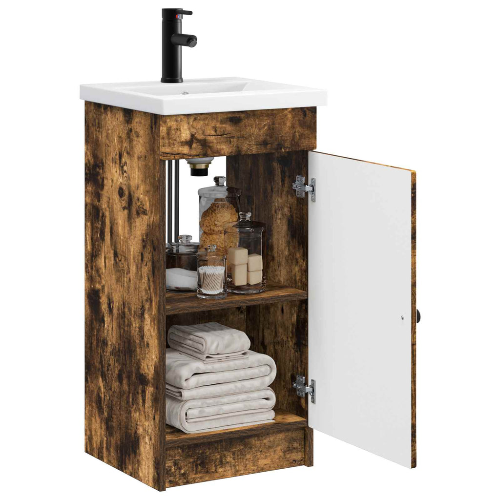 Badezimmerschrank mit Waschbecken Geräucherte Eiche