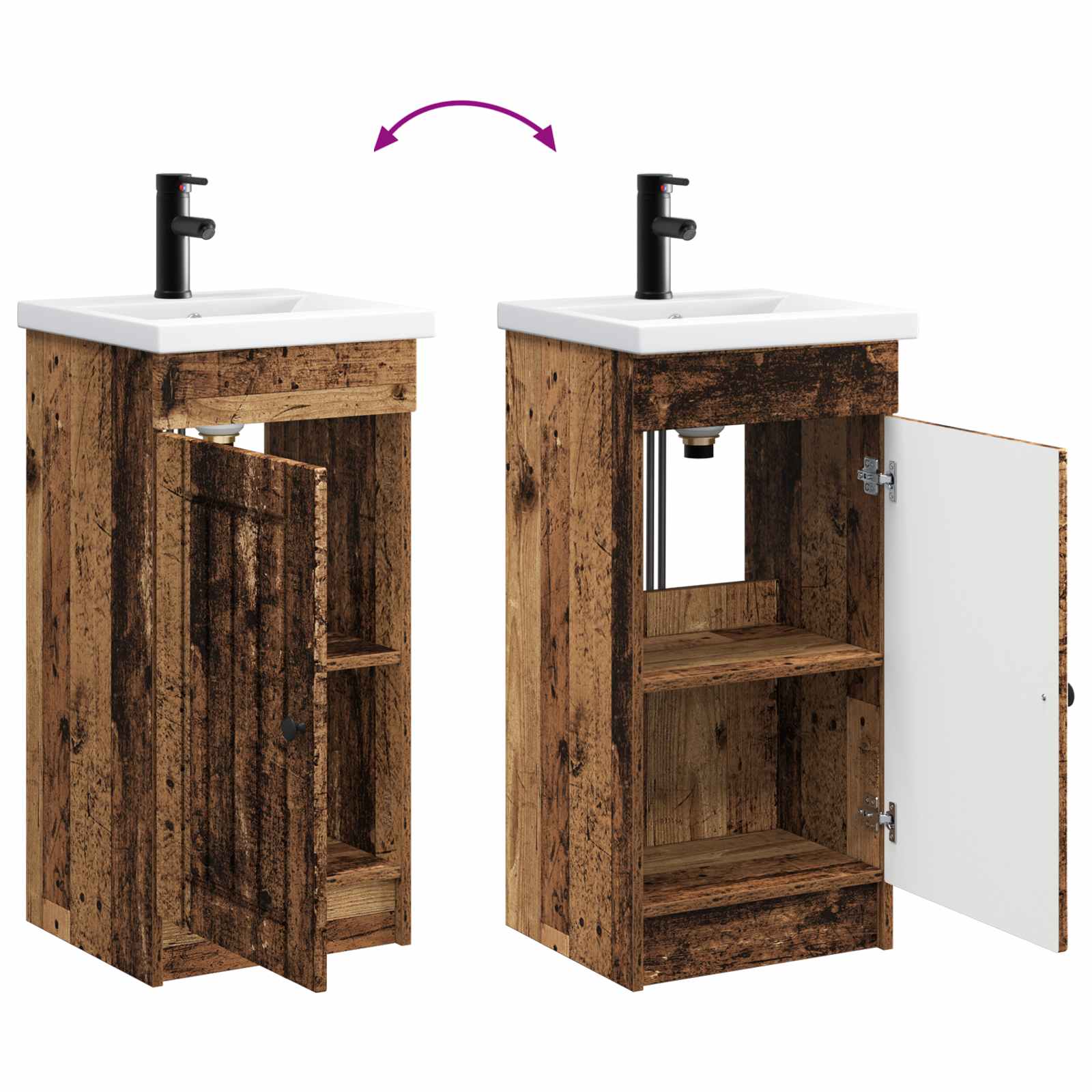 Badezimmerschrank mit Waschbecken Altholz 42 x 40 x 84,5 cm