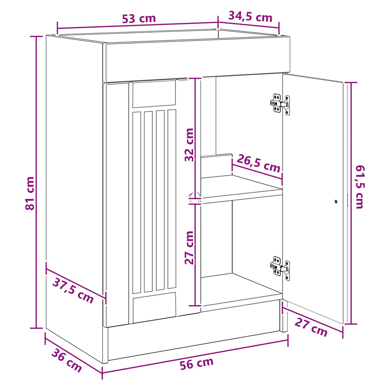 Unter dem Waschbecken Badschrank Weiß 56 x 37,5 x 81 cm