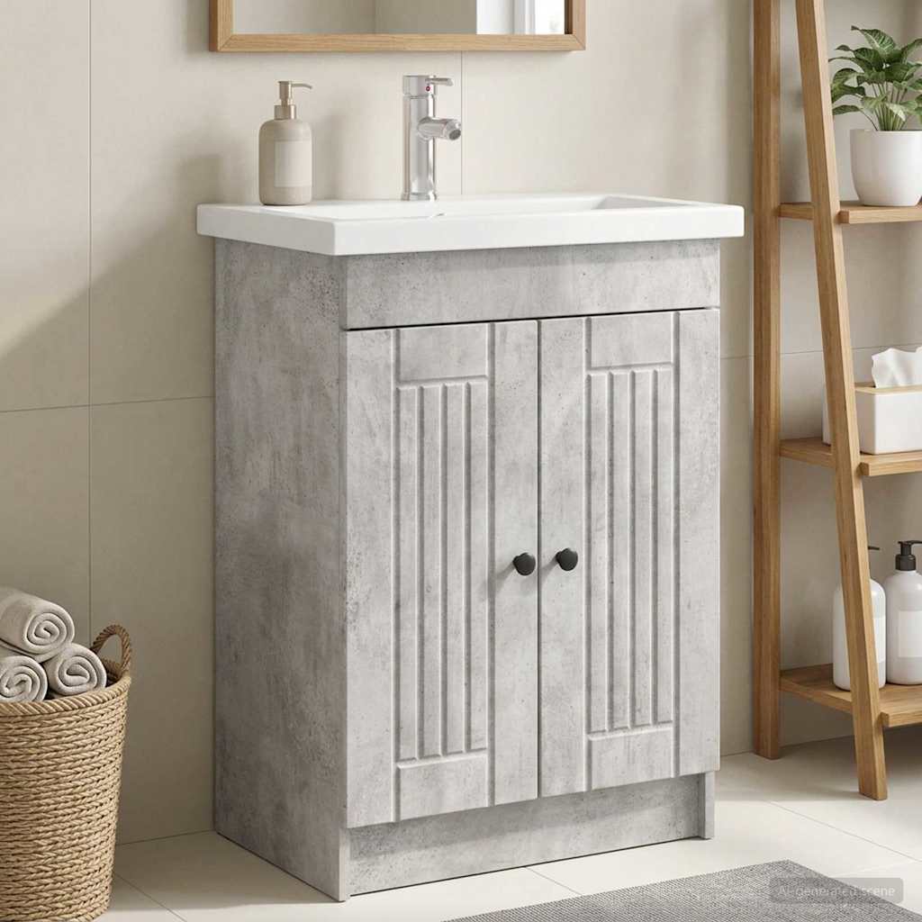 Unter dem Waschbecken Badschrank Betongrau 56 x 37,5 x 81 cm