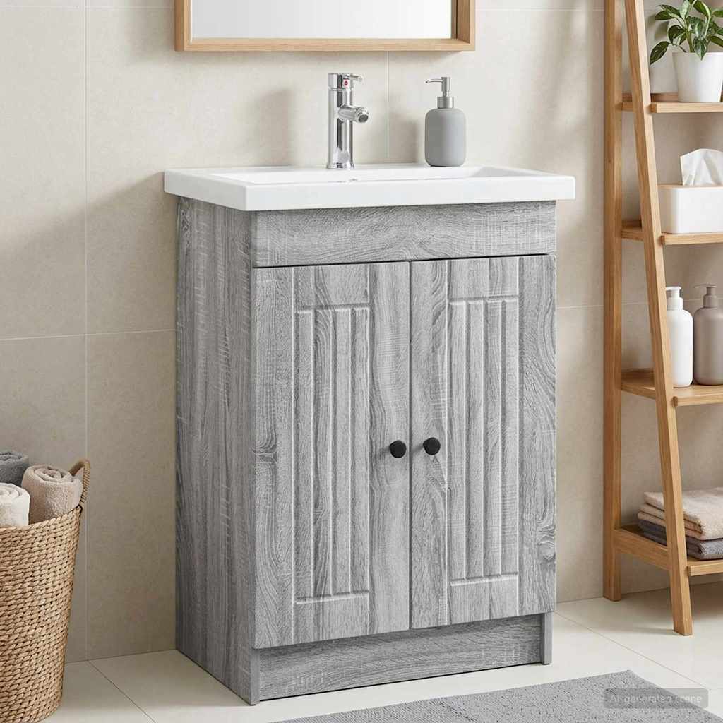 Unter dem Waschbecken Badschrank Grau Sonoma 56 x 37,5 x 81 cm