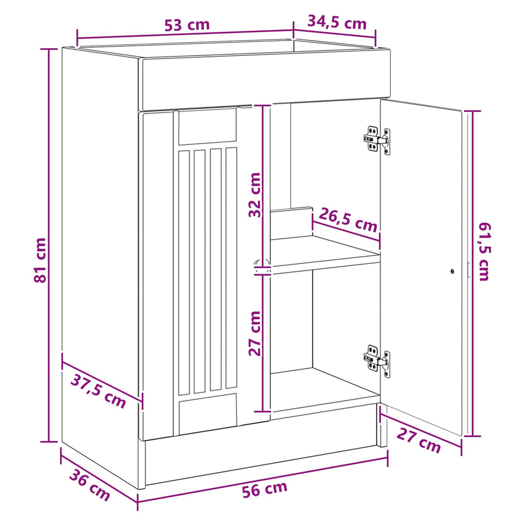 Unter dem Waschbecken Badschrank Grau Sonoma 56 x 37,5 x 81 cm
