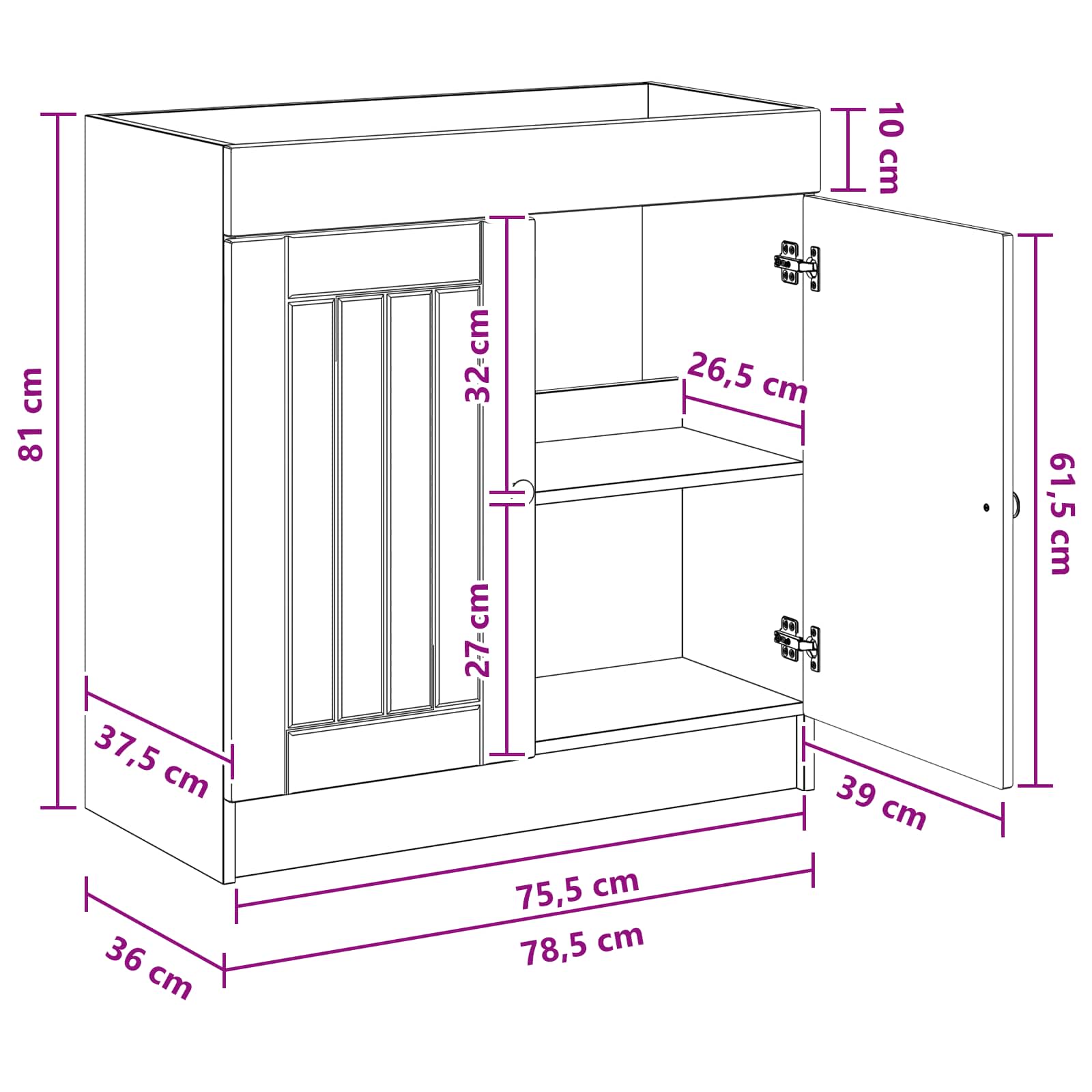Unter dem Waschbecken Badschrank Altholz 78,5 x 37,5 x 81 cm