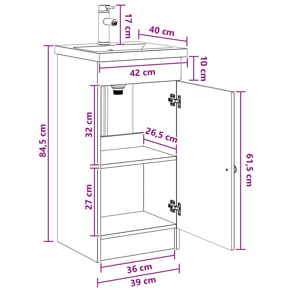 Badezimmerschrank mit Waschbecken Weiß 42 x 40 x 84,5 cm
