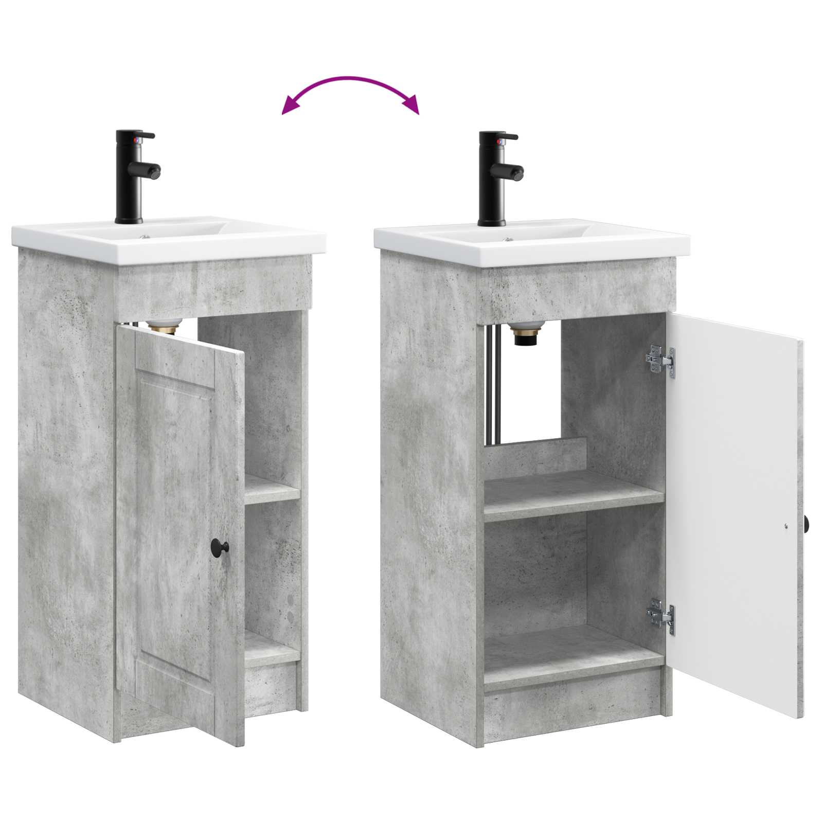 Badezimmerschrank mit Waschbecken Betongrau 42 x 40 x 84,5 cm