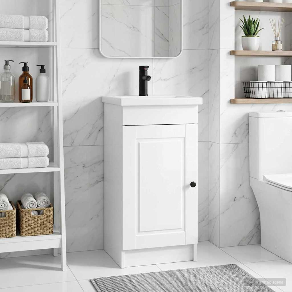 Badezimmerschrank mit Waschbecken Hochglanz Weiß