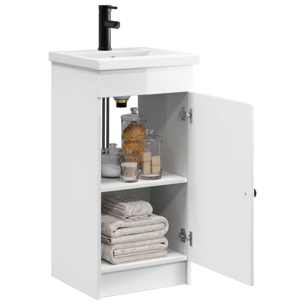 Badezimmerschrank mit Waschbecken Hochglanz Weiß