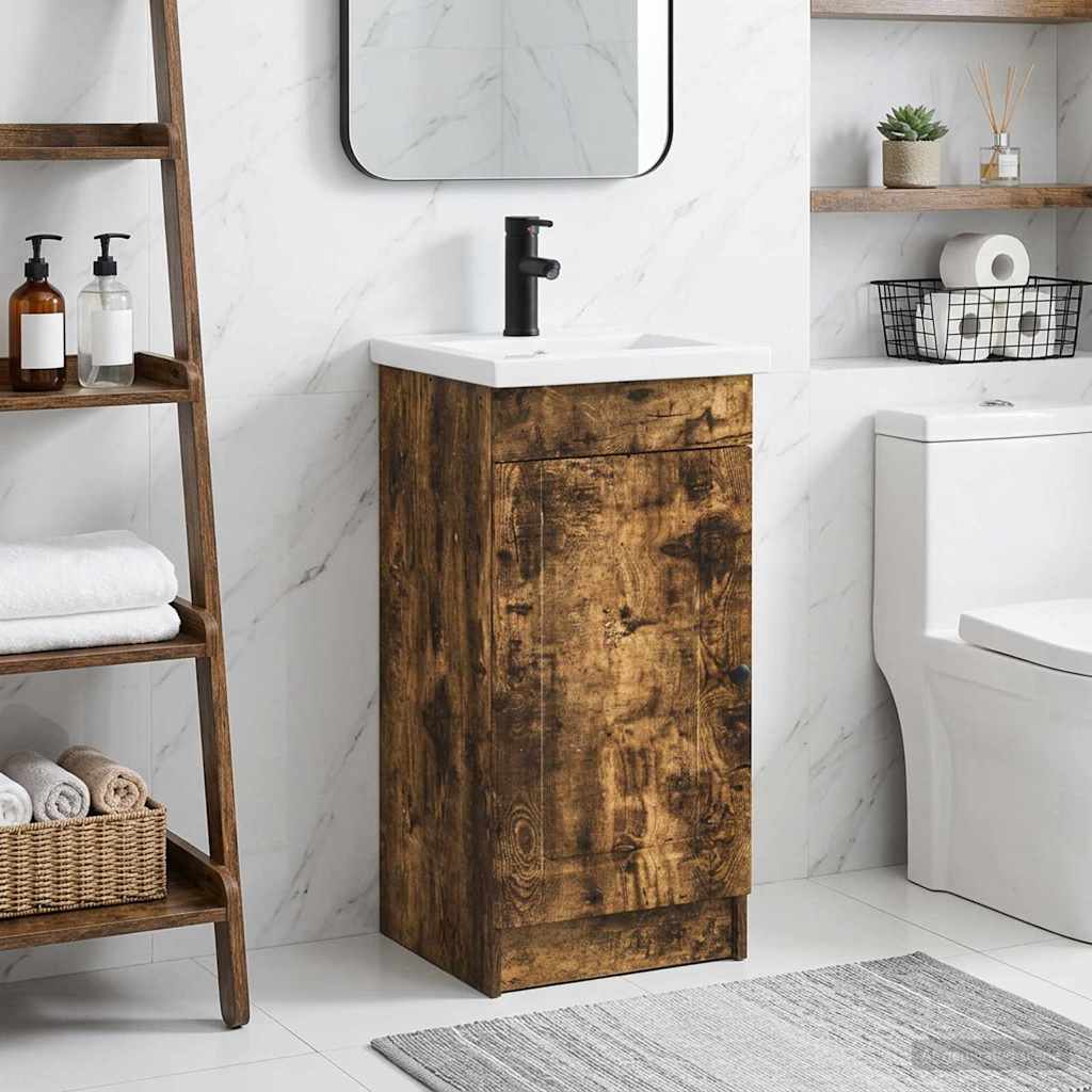 Badezimmerschrank mit Waschbecken Geräucherte Eiche
