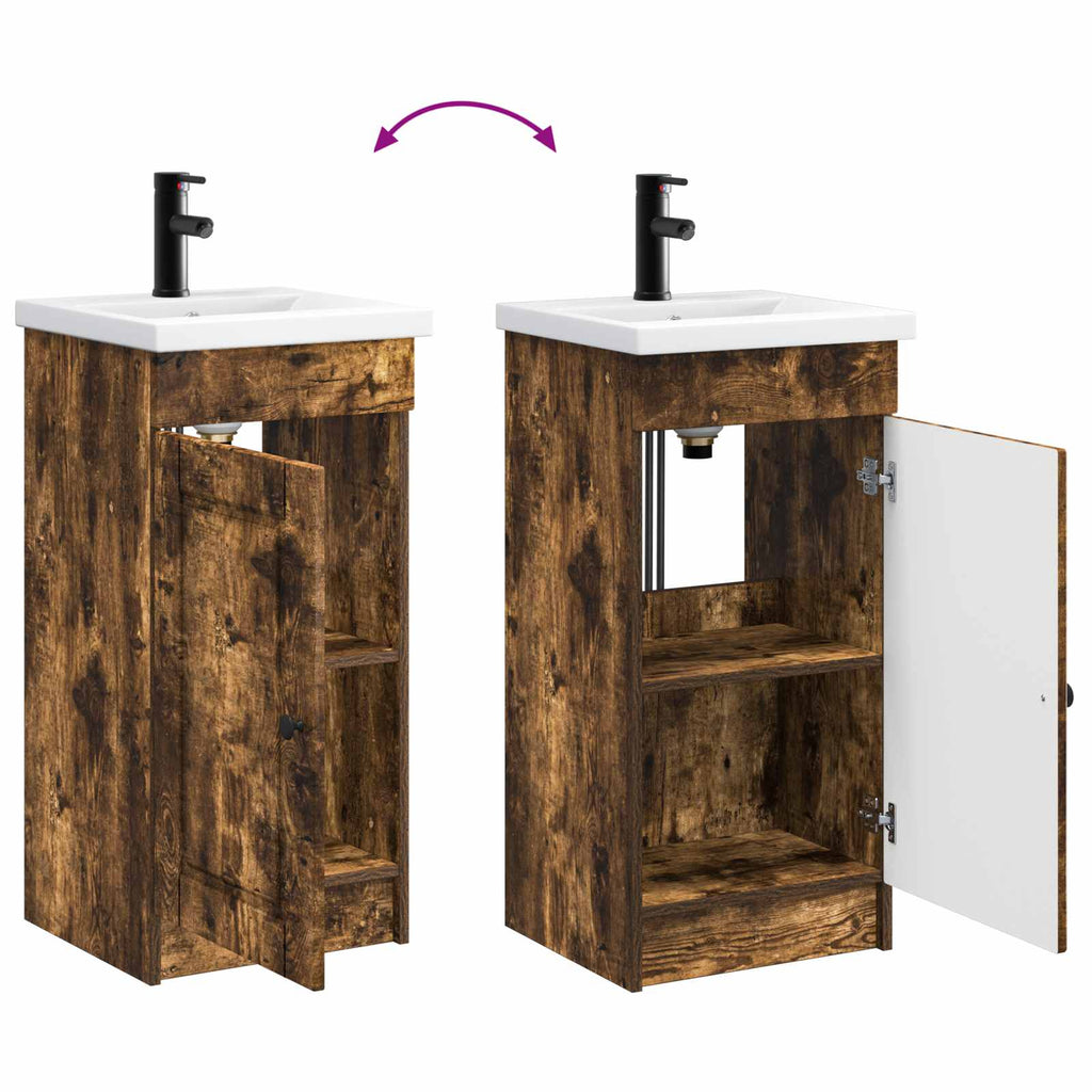Badezimmerschrank mit Waschbecken Geräucherte Eiche