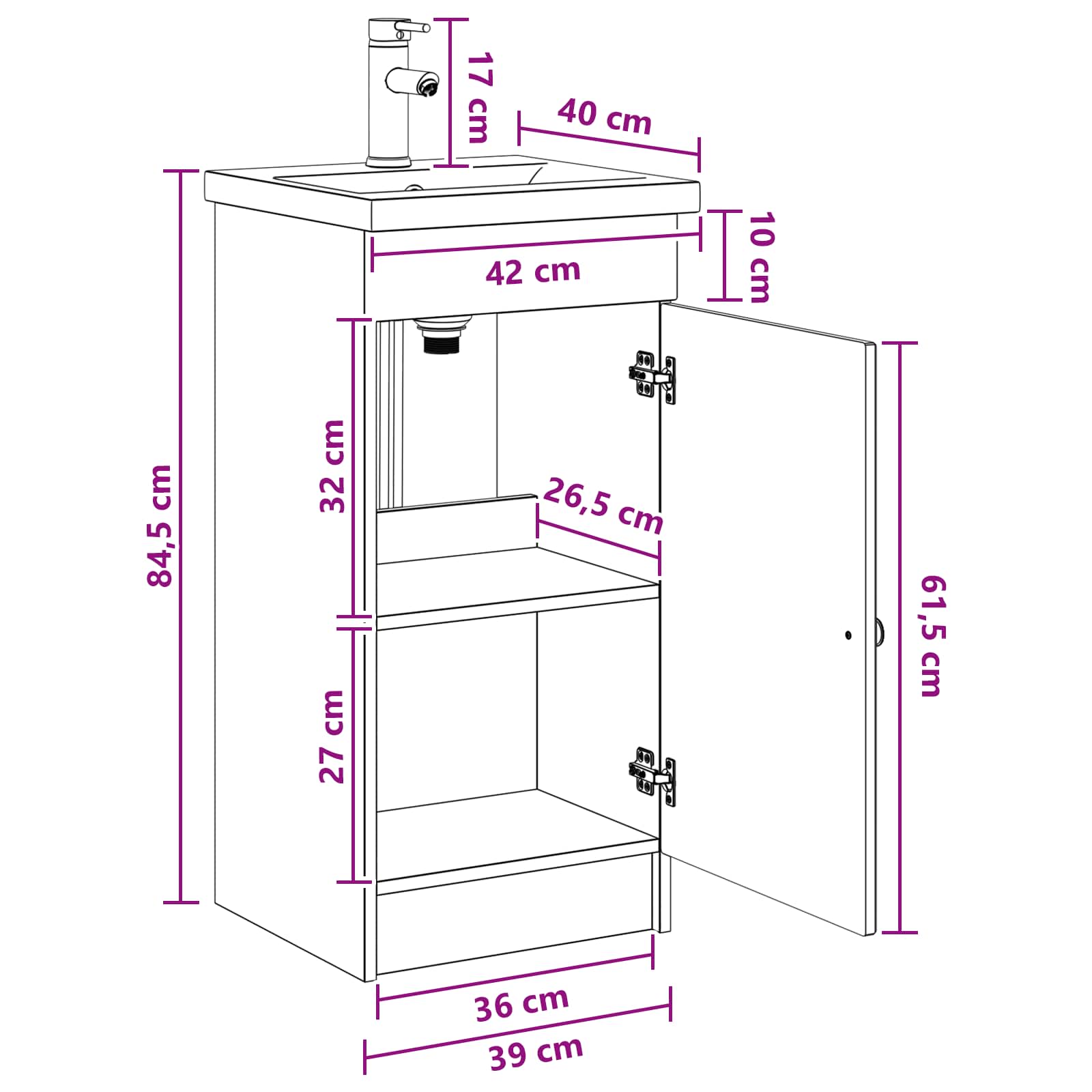 Badezimmerschrank mit Waschbecken Grau Sonoma 42 x 40 x 84,5 cm