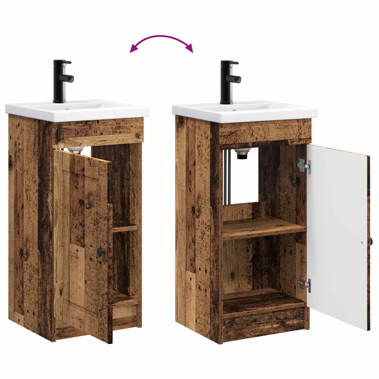 Badezimmerschrank mit Waschbecken Altholz 42 x 40 x 84,5 cm