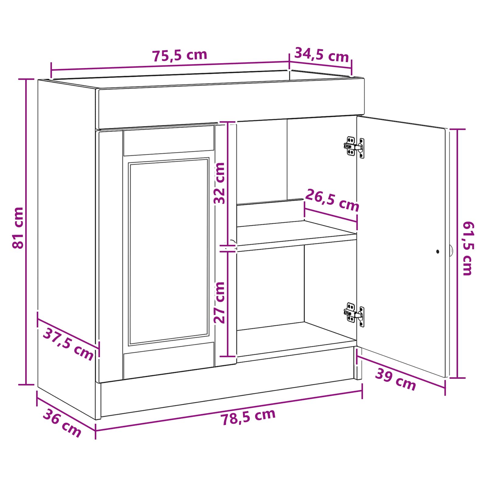 Unter dem Waschbecken Badschrank Schwarz 78,5 x 37,5 x 81 cm
