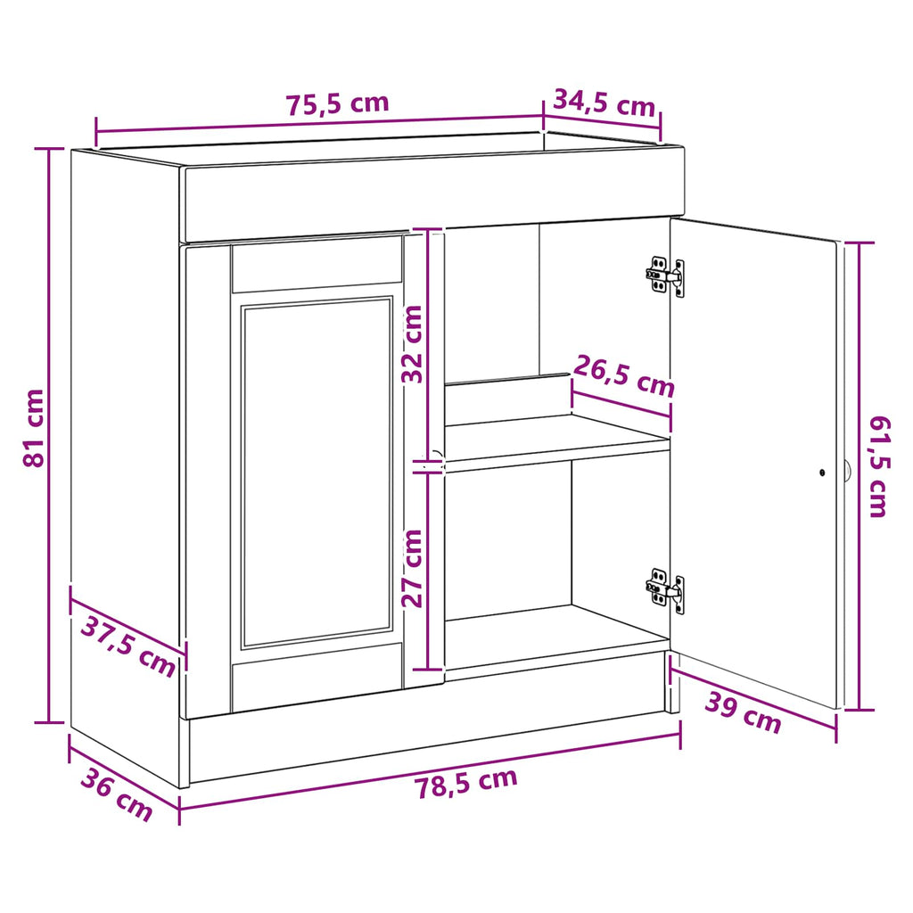 Unter dem Waschbecken Badschrank Betongrau 78,5 x 37,5 x 81 cm