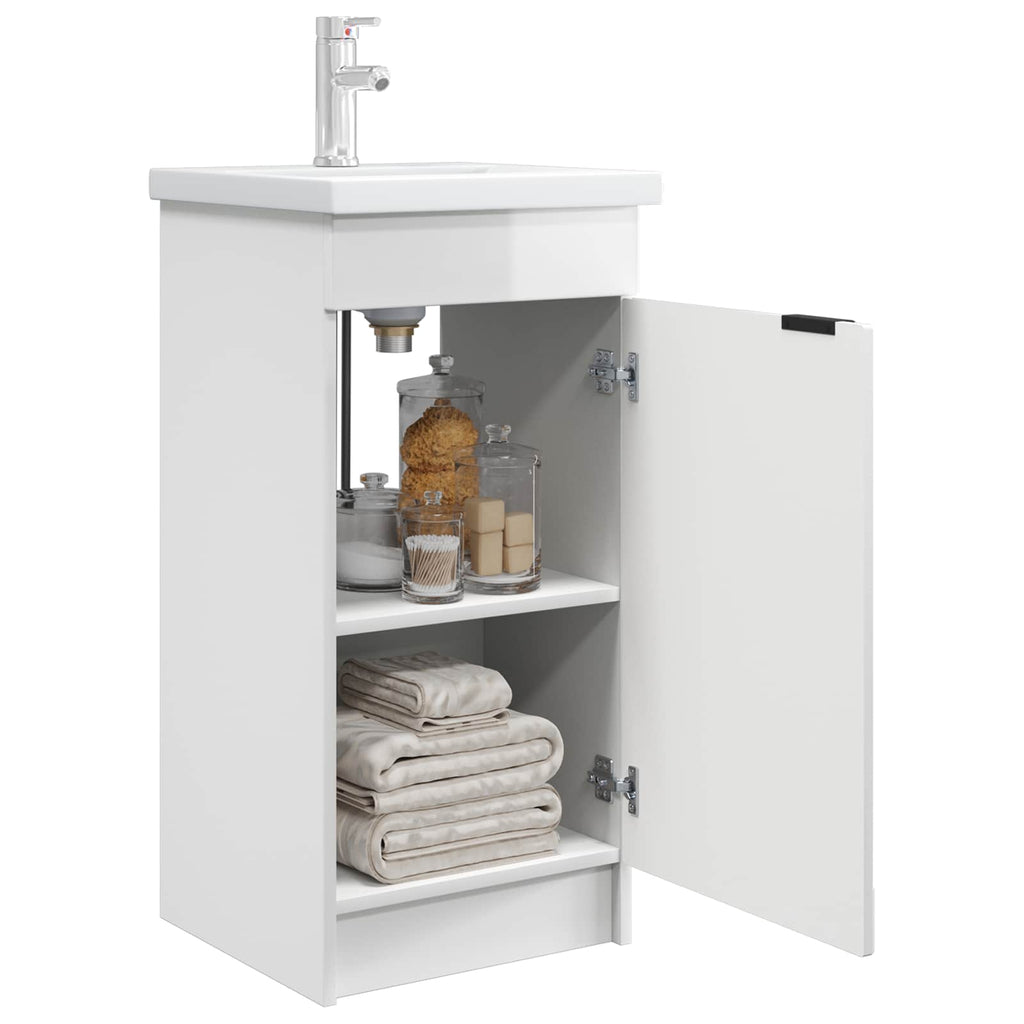 Badezimmerschrank mit Waschbecken Hochglanz Weiß