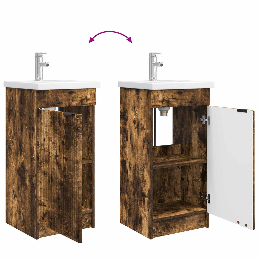 Badezimmerschrank mit Waschbecken Geräucherte Eiche