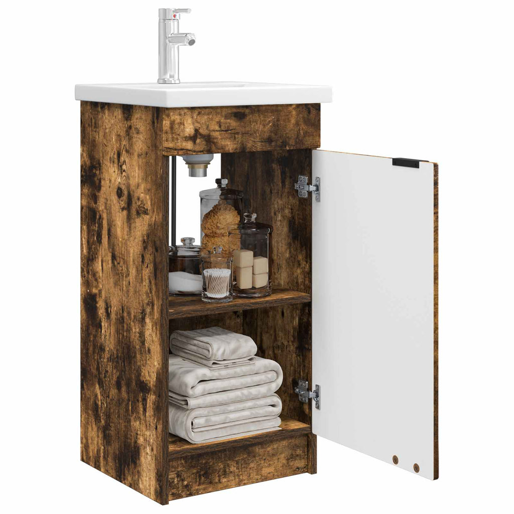 Badezimmerschrank mit Waschbecken Geräucherte Eiche