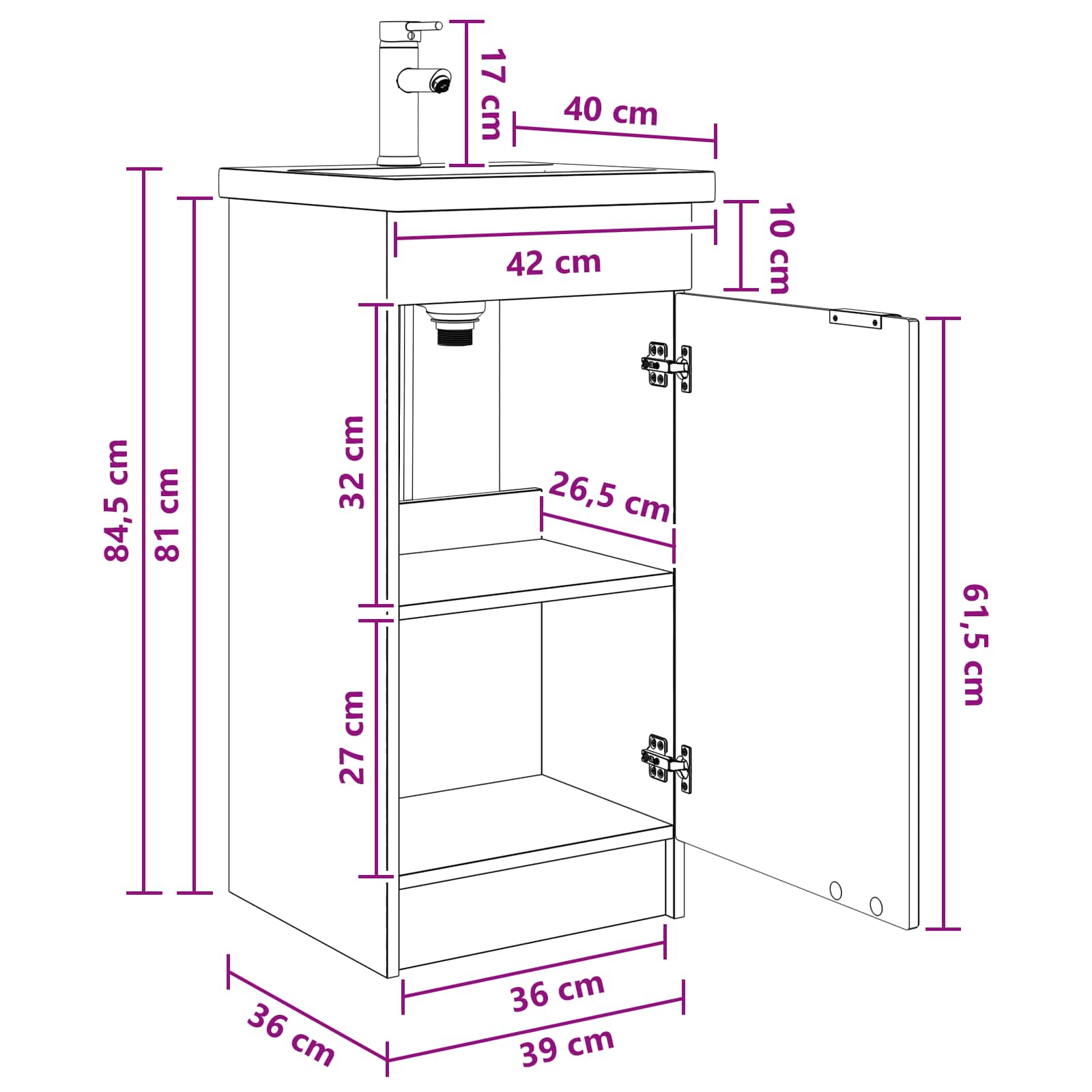 Badezimmerschrank mit Waschbecken Grau Sonoma 42 x 40 x 84,5 cm