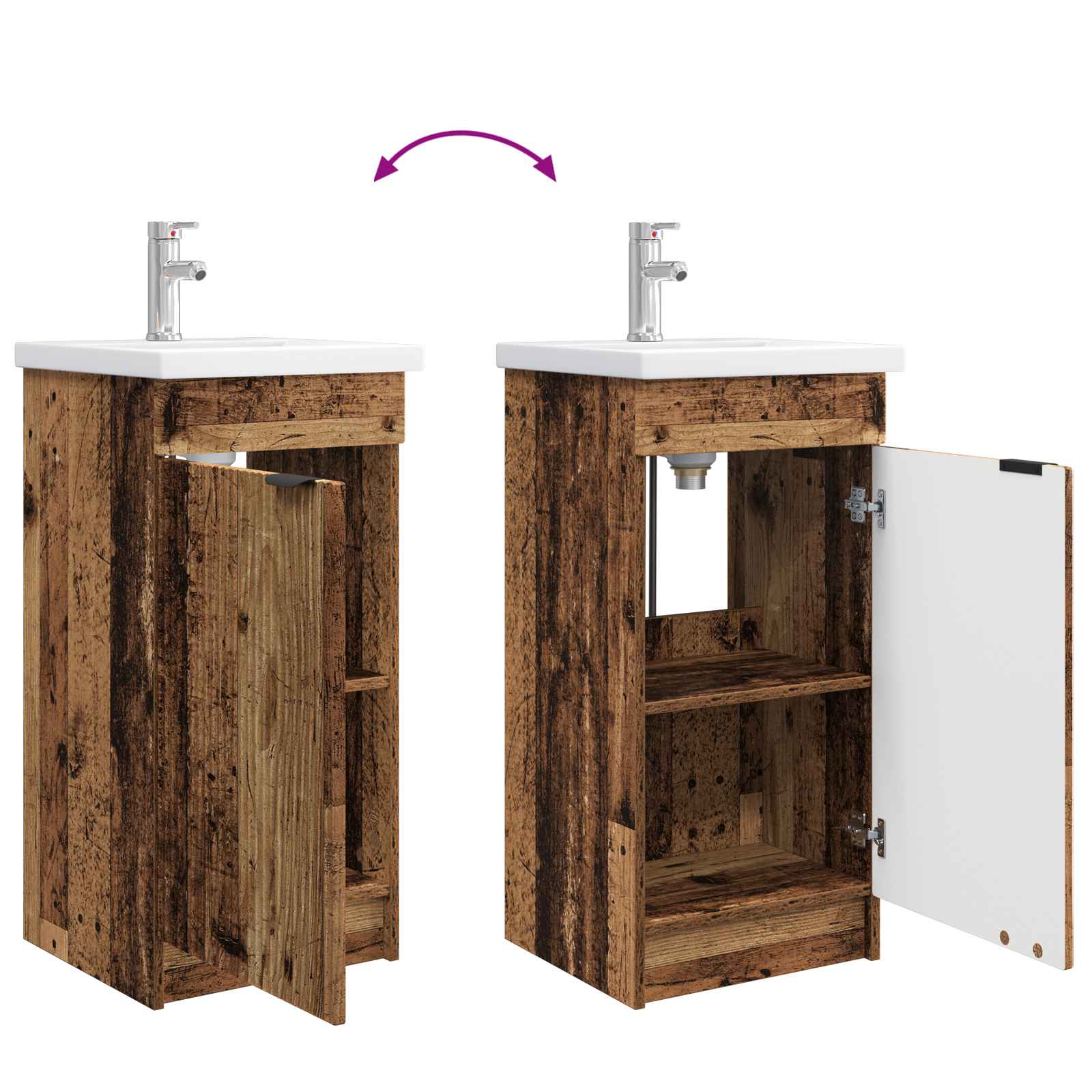 Badezimmerschrank mit Waschbecken Altholz 42 x 40 x 84,5 cm