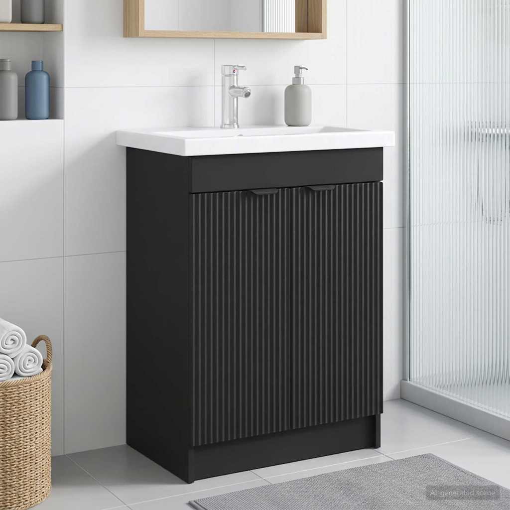 Unter dem Waschbecken Badschrank Schwarz 56 x 37,5 x 81 cm