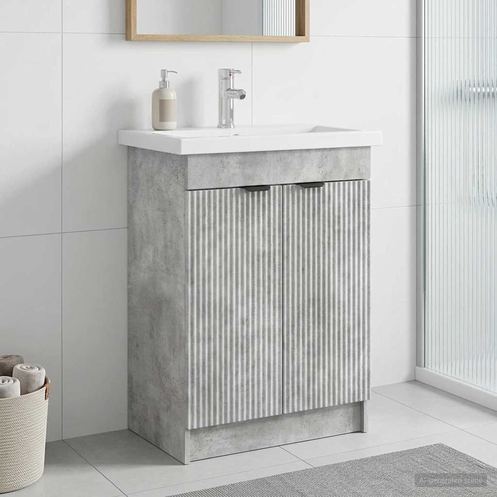 Unter dem Waschbecken Badschrank Betongrau 56 x 37,5 x 81 cm