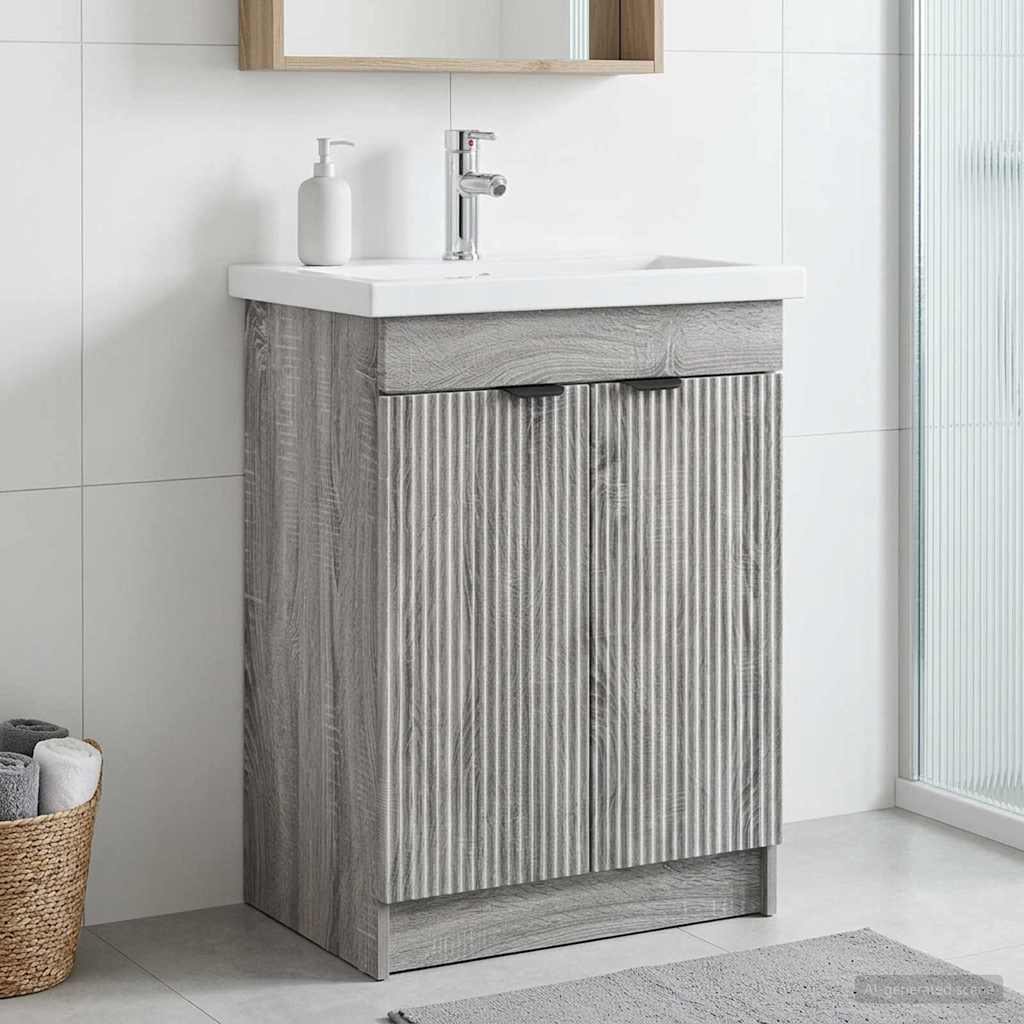 Unter dem Waschbecken Badschrank Grau Sonoma