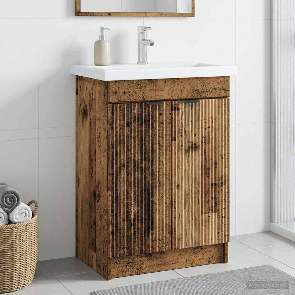 Unter dem Waschbecken Badschrank Altholz 78,5 x 37,5 x 81 cm
