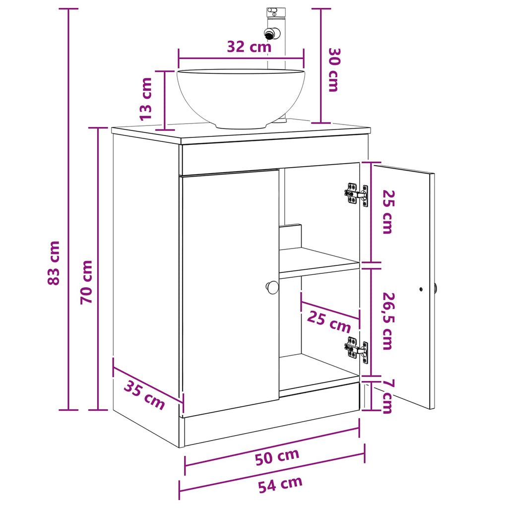 Badezimmerschrank mit Waschbecken Weiß 54 x 35 x 83 cm