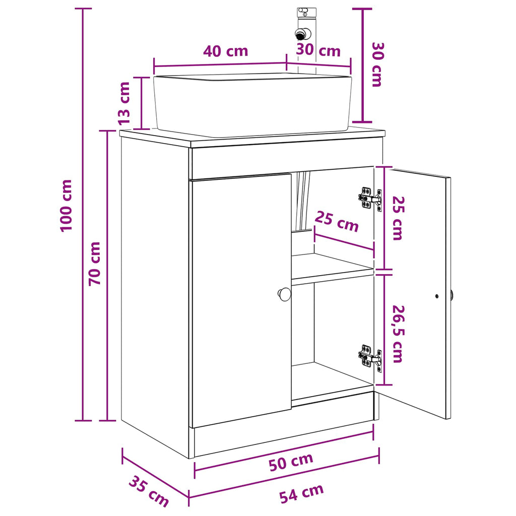 Badezimmerschrank mit Waschbecken Sonoma-Eiche 54 x 35 x 83 cm