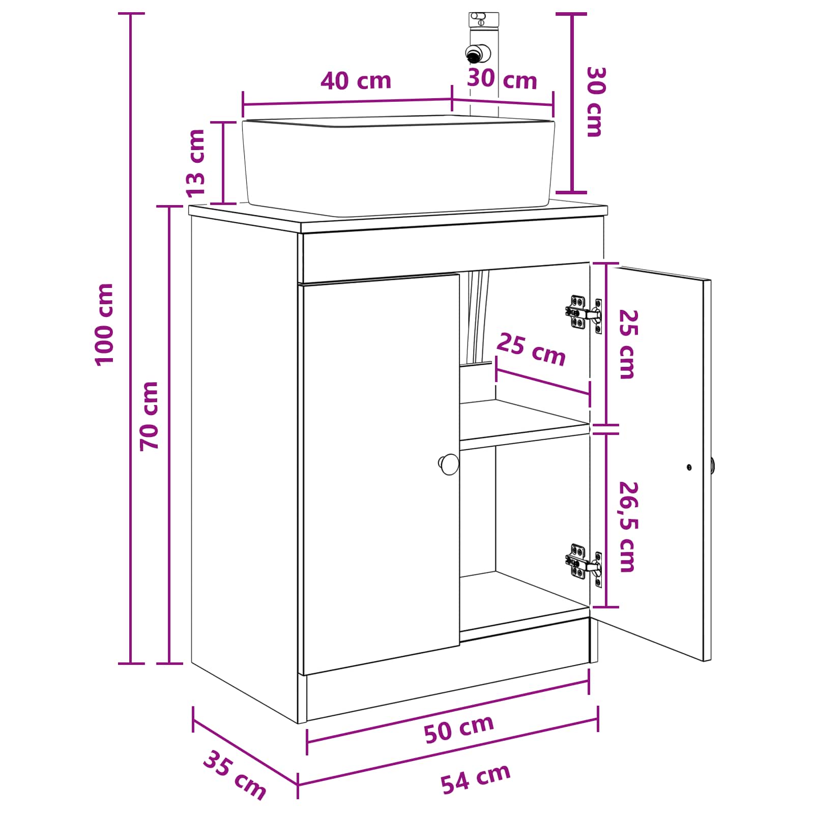 Badezimmerschrank mit Waschbecken Grau Sonoma 54 x 35 x 83 cm