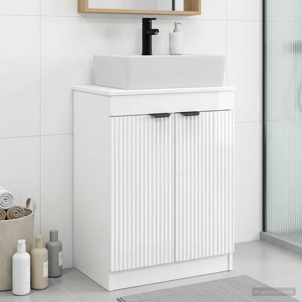 Badezimmerschrank mit Waschbecken Hochglanz Weiß