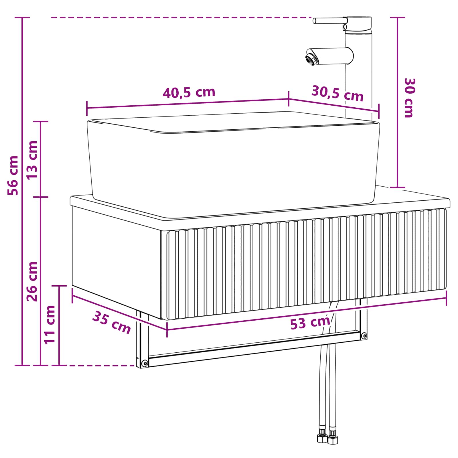 Wandmontiertes Waschbecken Altholz 53 x 35 x 39 cm