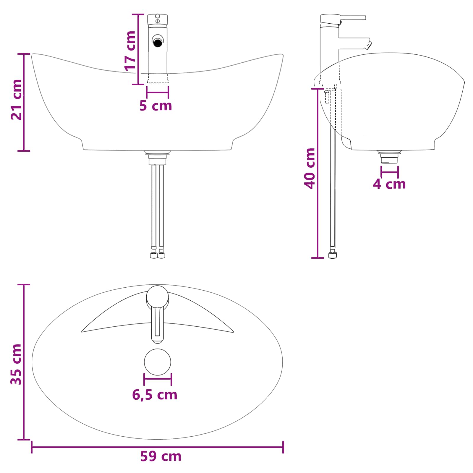 Waschbecken fürs Badezimmer Matt Schwarz 59 x 35 x 21 cm Metall