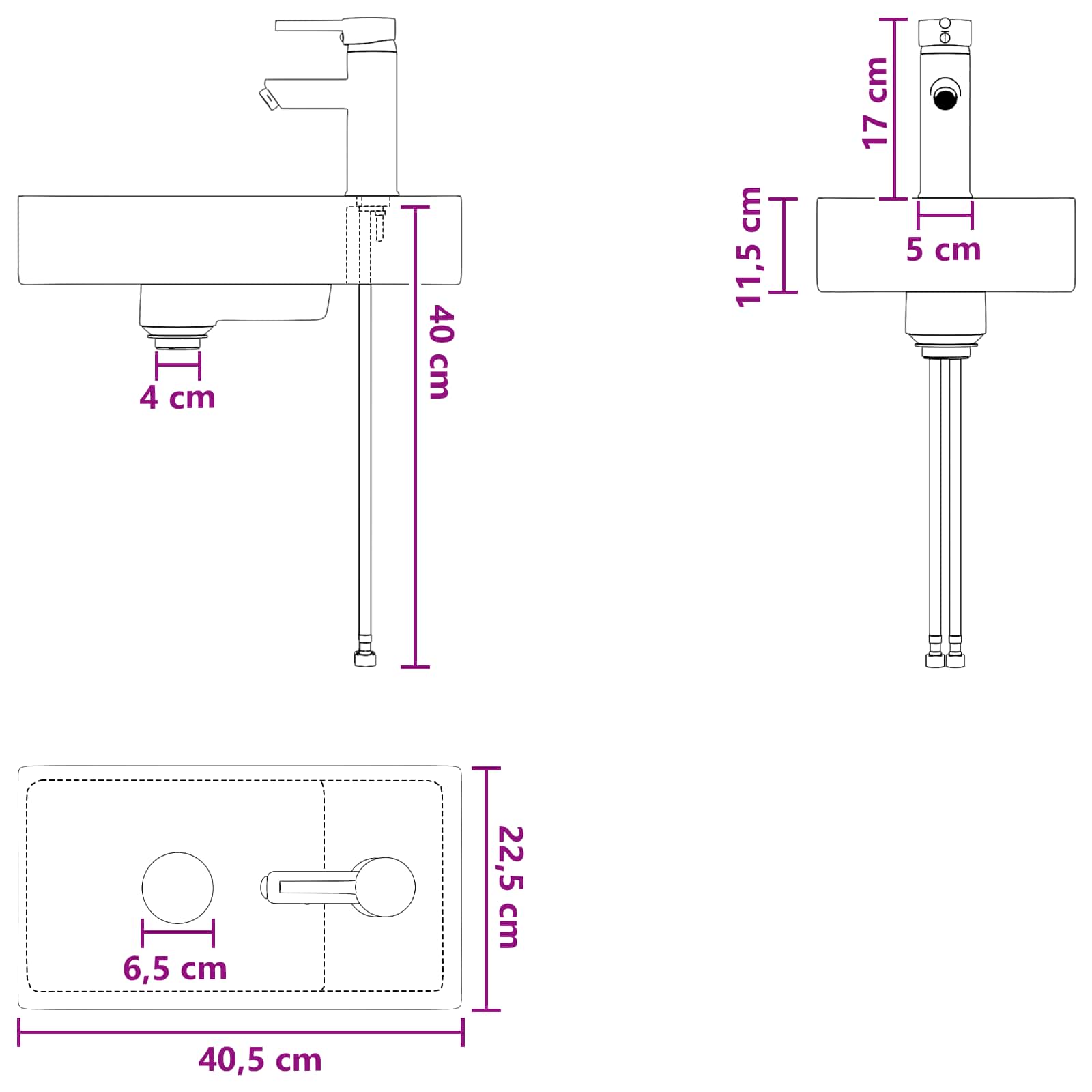 Waschbecken fürs Badezimmer Chrom 40,5 x 22,5 x 11,5 cm Metall