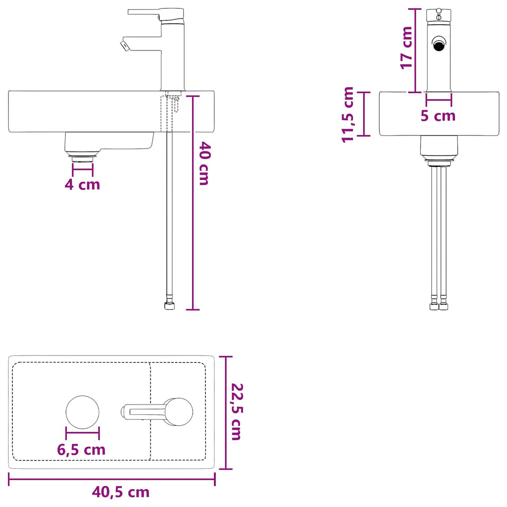 Waschbecken fürs Badezimmer Matt Schwarz 40,5 x 22,5 x 11,5 cm