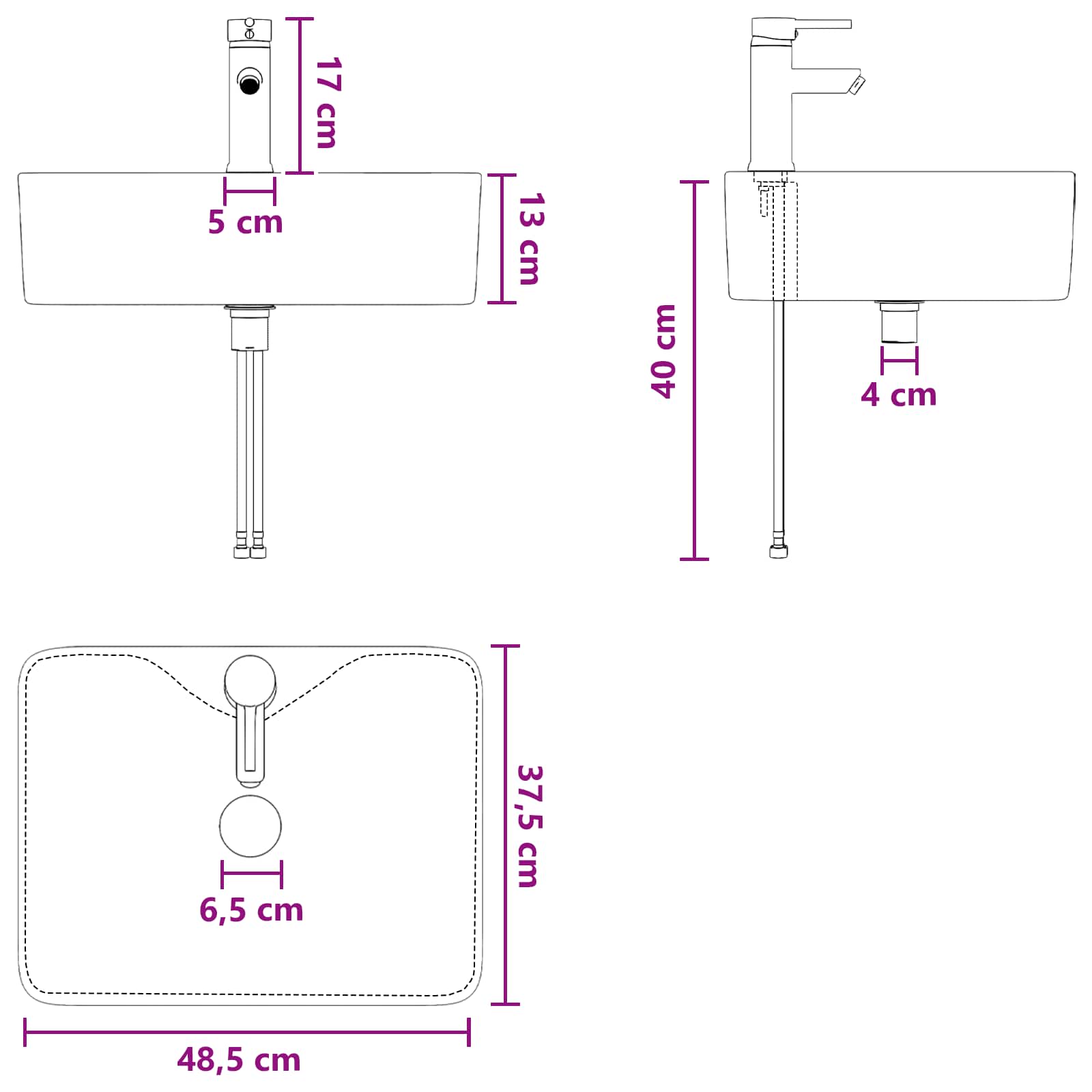Waschbecken fürs Badezimmer Chrom 48,5 x 37,5 x 13 cm Metall