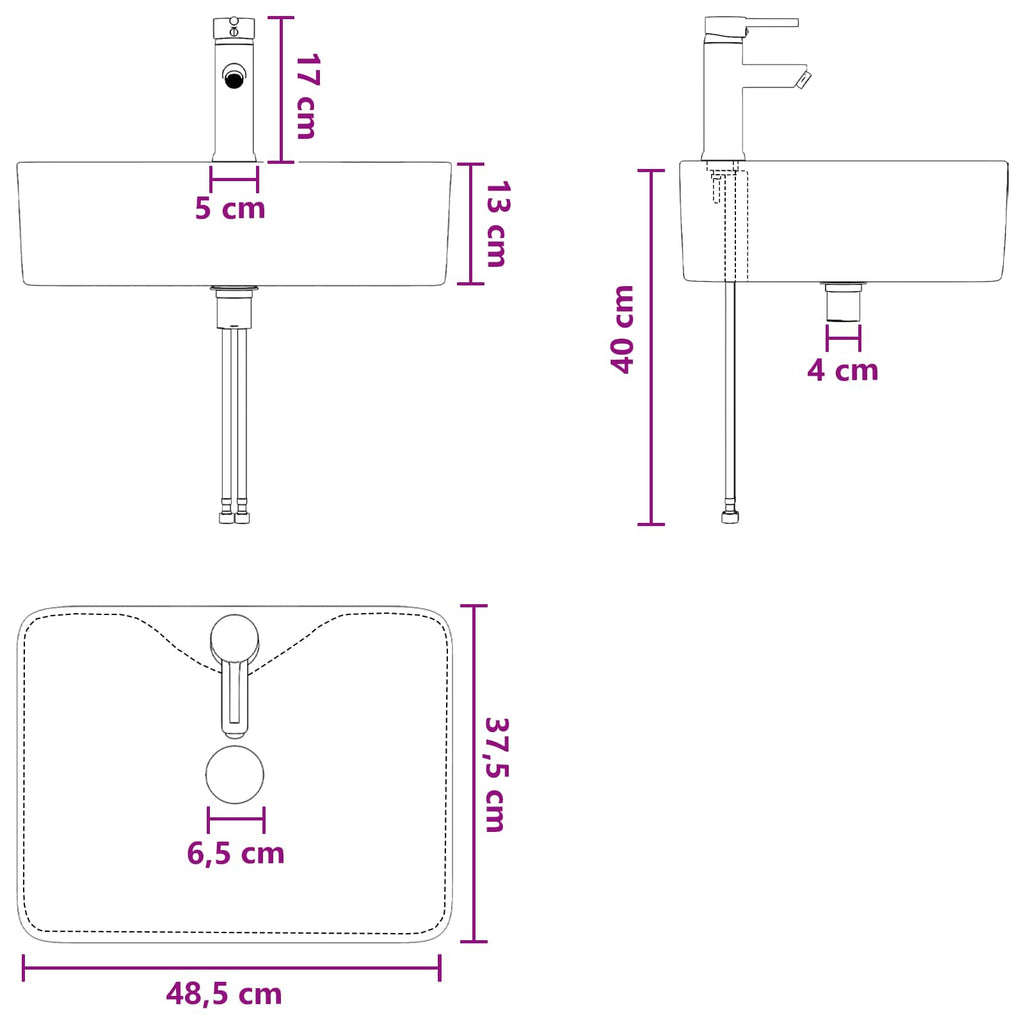 Waschbecken fürs Badezimmer Matt Schwarz 48,5 x 37,5 x 13 cm